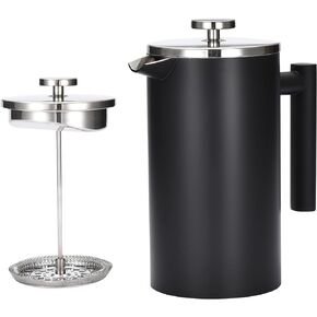 Outlery French Press - Stainless Steel Coffee Maker - Portable Coffee Press - Barista-Quality for Camping and Home Brewing - Durable and Convenient Design - Ideal for Hot and Flavorful Coffee (Black)