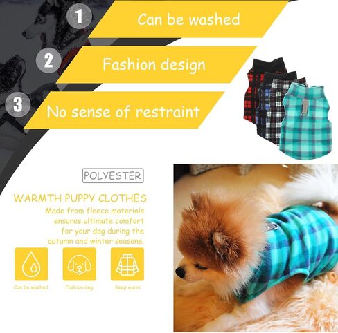 AGFELO 4 Pcs Dog Sweaters for Small Dogs Male Winter Fabric Dog Sweater with Leash Ring Fleece Vest Dog Pullover Jacket Warm Pet Dog Clothes for Puppy Small Dogs Cat Chihuahua Boy Plaid Pattern S in Kuwait