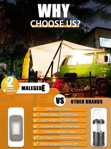 Camping Lantern Tent Lights - 1000lm Lantern Flashlight with 96Hrs Battery Life, USB Rechargeable, Magnetic Waterproof LED Lamp Best for Power Outages, Hurricane, Outdoor Home Emergency in Saudi Arabia