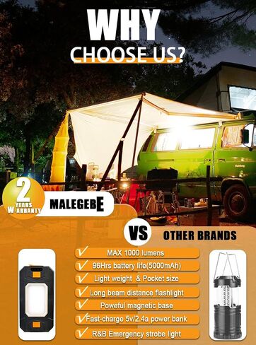 Camping Lantern Tent Lights - 1000lm Lantern Flashlight with 96Hrs Battery Life, USB Rechargeable, Magnetic Waterproof LED Lamp Best for Power Outages, Hurricane, Outdoor Home Emergency in Saudi Arabia