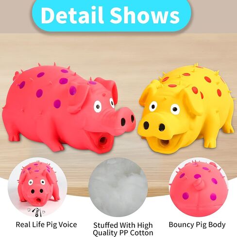 Squeaky Pig Dog Toys, 2 Pack Grunting Pig Dog Toy That Oinks Grunts for Small Medium Large Dogs, Durable Rubber Pig Squeaker Dog Puppy Chew Toys, Latex Interactive Squeak Funny Cute Dog Toy Set in Saudi Arabia