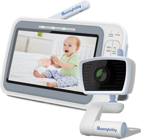 Moonybaby 5" HD A.N.R. (Auto Noise Reduce) Baby Monitor with Camera and Audio, Model: QuadView 30, No WiFi, 20 Days Battery Life in ECO Mode, Long Range, 2-Way Audio, Lullaby, Room Temperature Display in Kuwait