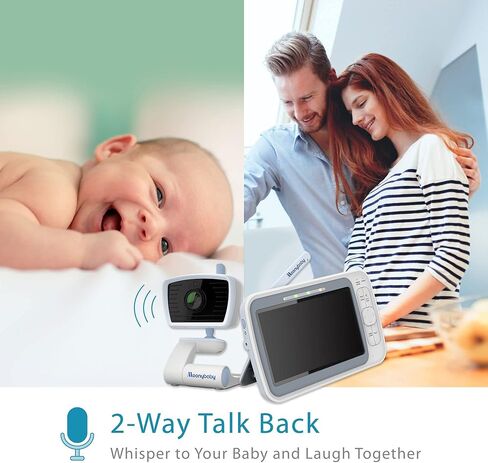 Moonybaby 5" HD A.N.R. (Auto Noise Reduce) Baby Monitor with Camera and Audio, Model: QuadView 30, No WiFi, 20 Days Battery Life in ECO Mode, Long Range, 2-Way Audio, Lullaby, Room Temperature Display in Kuwait