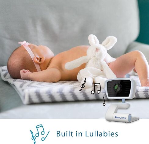 Moonybaby 5" HD A.N.R. (Auto Noise Reduce) Baby Monitor with Camera and Audio, Model: QuadView 30, No WiFi, 20 Days Battery Life in ECO Mode, Long Range, 2-Way Audio, Lullaby, Room Temperature Display in Kuwait