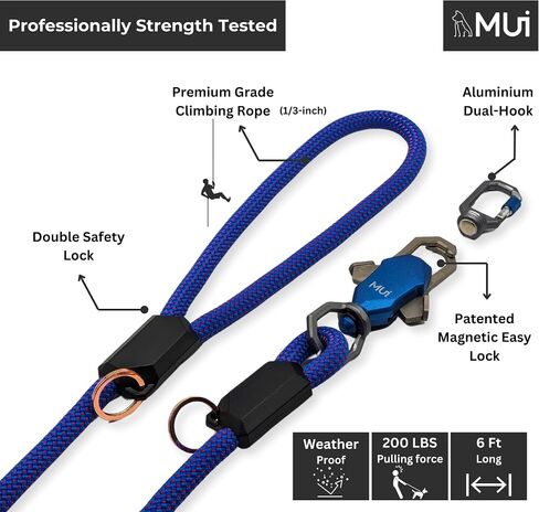 Magnetic Dog Leashes for Large Dogs Heavy Duty, Premium 6 Foot Dog Leash with Easy Dual-Hook Connection Works with Any Collar or Harnesses, Tangle-Free, Strong and Secure Dog Lead by MUI (1/3 inch) in Saudi Arabia
