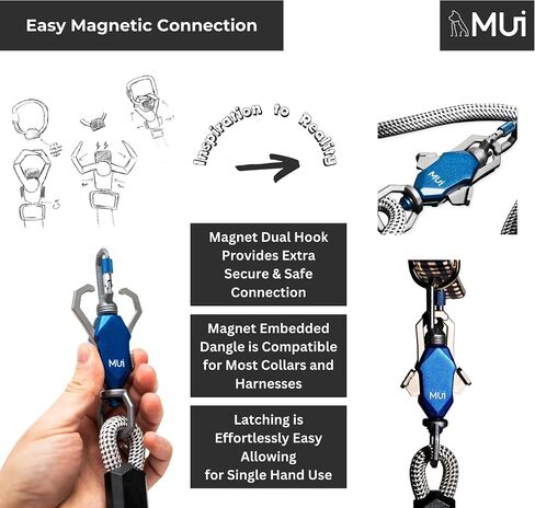 Magnetic Dog Leashes for Large Dogs Heavy Duty, Premium 6 Foot Dog Leash with Easy Dual-Hook Connection Works with Any Collar or Harnesses, Tangle-Free, Strong and Secure Dog Lead by MUI (1/3 inch) in Saudi Arabia