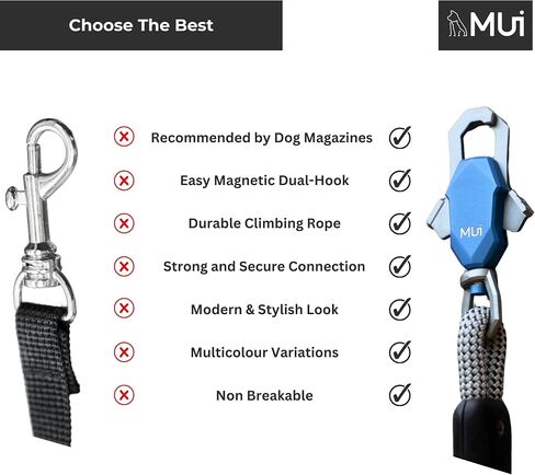 Magnetic Dog Leashes for Large Dogs Heavy Duty, Premium 6 Foot Dog Leash with Easy Dual-Hook Connection Works with Any Collar or Harnesses, Tangle-Free, Strong and Secure Dog Lead by MUI (1/3 inch) in Saudi Arabia