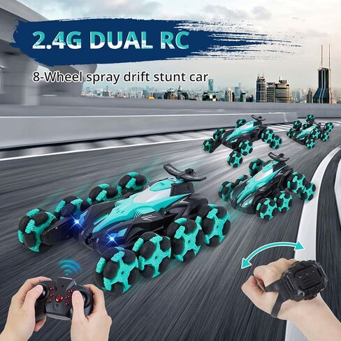 سيارة مايفيلايف 8WD 2.4G تعمل بالتحكم عن بعد، تستشعر الإيماءات مع الموسيقى والإضاءة للأولاد من سن 6 إلى 12 عامًا - أخضر in Saudi Arabia