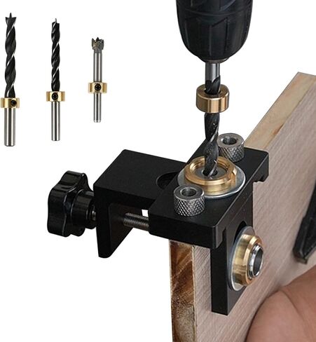 3 in 1 Dowel Jig Drill Kit Woodworking Dowel Drill Guide Set with 8/10/15mm Hole Dowel Pins Pocket Hole Jig with Puncher Locator for Embedded Nuts, Bolts and Eccentric Nuts, Wooden Joint in Saudi Arabia