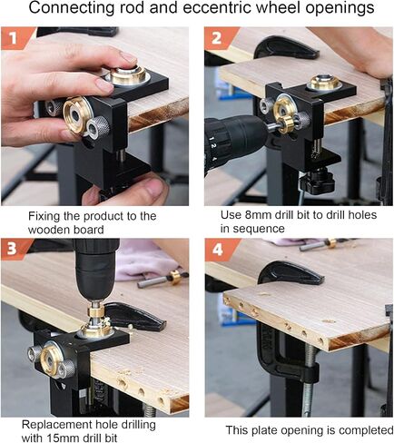 3 in 1 Dowel Jig Drill Kit Woodworking Dowel Drill Guide Set with 8/10/15mm Hole Dowel Pins Pocket Hole Jig with Puncher Locator for Embedded Nuts, Bolts and Eccentric Nuts, Wooden Joint in Saudi Arabia
