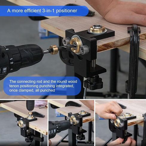3 in 1 Dowel Jig Drill Kit Woodworking Dowel Drill Guide Set with 8/10/15mm Hole Dowel Pins Pocket Hole Jig with Puncher Locator for Embedded Nuts, Bolts and Eccentric Nuts, Wooden Joint in Saudi Arabia