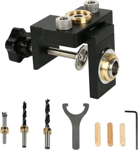 3 in 1 Dowel Jig Drill Kit Woodworking Dowel Drill Guide Set with 8/10/15mm Hole Dowel Pins Pocket Hole Jig with Puncher Locator for Embedded Nuts, Bolts and Eccentric Nuts, Wooden Joint in Saudi Arabia