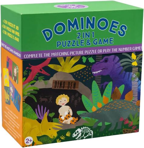 Floss & Rock Dino Kids Reversible Dominoes, Includes 28 Double Sided Cards, 5.9 Inch in Saudi Arabia