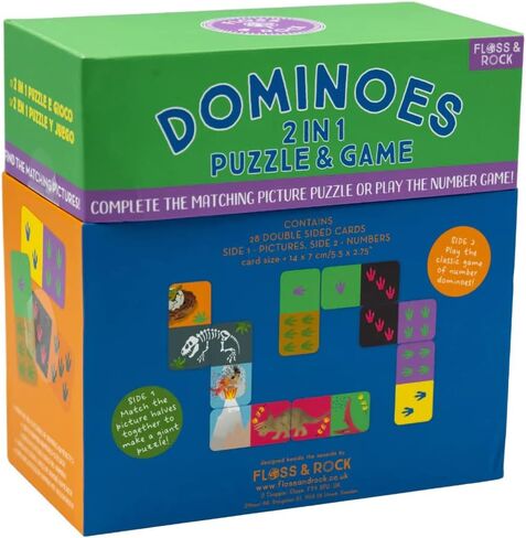 Floss & Rock Dino Kids Reversible Dominoes, Includes 28 Double Sided Cards, 5.9 Inch in Saudi Arabia