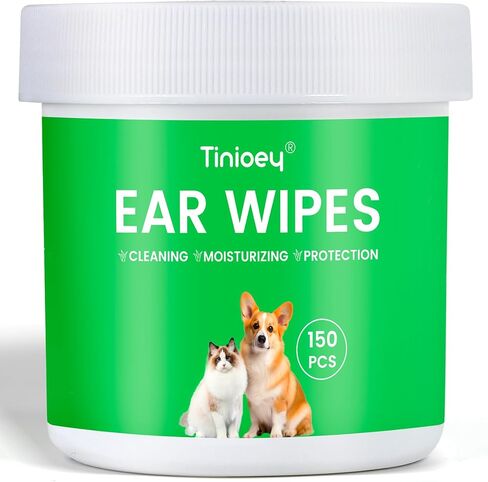 Tinioey Dog Ear Wipes for Dogs (150 Count) | Plant-Based Cat Dog Ear Cleaner Wipes Cleaning Solution to Remove Dirt and Ear Wax, Relieve Itching, Shaking Head & Inflammation in Saudi Arabia
