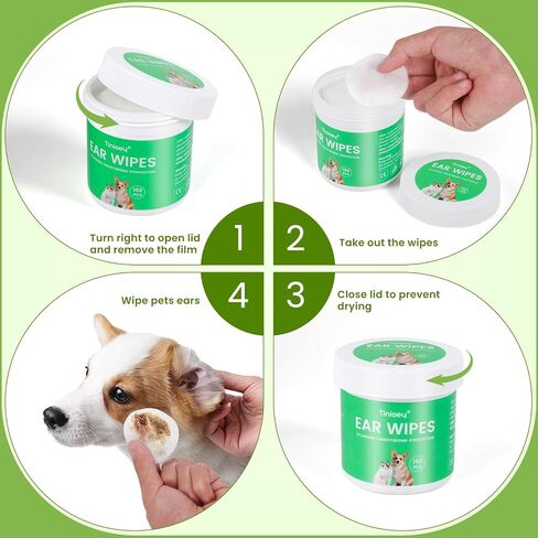 Tinioey Dog Ear Wipes for Dogs (150 Count) | Plant-Based Cat Dog Ear Cleaner Wipes Cleaning Solution to Remove Dirt and Ear Wax, Relieve Itching, Shaking Head & Inflammation in Saudi Arabia