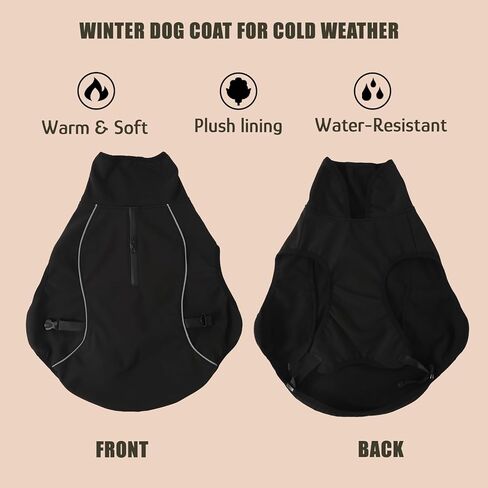 معطف سترة شتوية دافئة للكلاب، سترات للكلاب عاكسة للرياح ومضادة للماء، ملابس للطقس البارد والمشي لمسافات طويلة والسفر باللون الأسود L in Kuwait