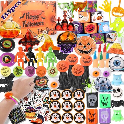 135 Pack Halloween Fidget Toys Halloween Sensory Pop Packs Pack Party Favors Toys for Kids Stress Relief Sensory Toys Gifts School Classroom Halloween Prizes in Saudi Arabia