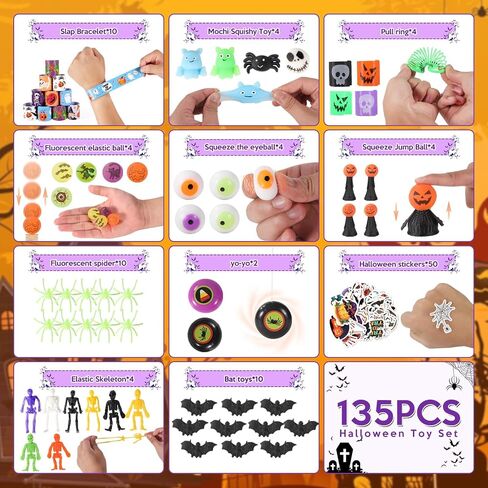 135 Pack Halloween Fidget Toys Halloween Sensory Pop Packs Pack Party Favors Toys for Kids Stress Relief Sensory Toys Gifts School Classroom Halloween Prizes in Saudi Arabia
