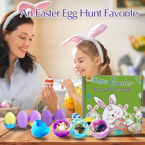 حشوات سلة عيد الفصح، 15 قطعة من بيض عيد الفصح المملوء مسبقًا بالأحجار الكريمة، مجموعة حشو بيضات الكريستال والصخور الطبيعية، هدايا حفلات عيد الفصح لصيد البيض، هدية علمية تعليمية للأولاد والبنات in Kuwait