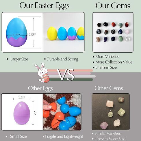 حشوات سلة عيد الفصح، 15 قطعة من بيض عيد الفصح المملوء مسبقًا بالأحجار الكريمة، مجموعة حشو بيضات الكريستال والصخور الطبيعية، هدايا حفلات عيد الفصح لصيد البيض، هدية علمية تعليمية للأولاد والبنات in Kuwait
