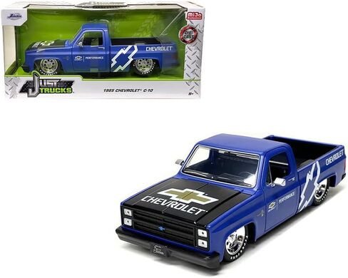 1985 Chevy C10 Pickup Truck Matt Blue with Black Hood Chevy Performance Just Trucks Series 1/24 Diecast Model Car by Jada 34314 in Saudi Arabia