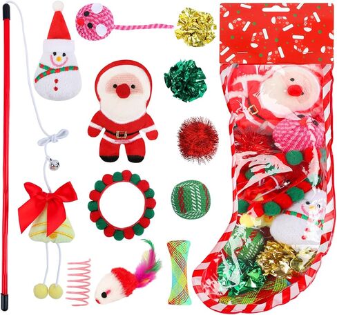 ألعاب قطط عيد الميلاد من Yeghujar، مجموعة ألعاب قطط عيد الميلاد مكونة من 12 قطعة مع ألعاب تصدر أصواتًا وكرات ودعابة للقطط in Kuwait