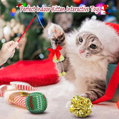 ألعاب قطط عيد الميلاد من Yeghujar، مجموعة ألعاب قطط عيد الميلاد مكونة من 12 قطعة مع ألعاب تصدر أصواتًا وكرات ودعابة للقطط in Kuwait