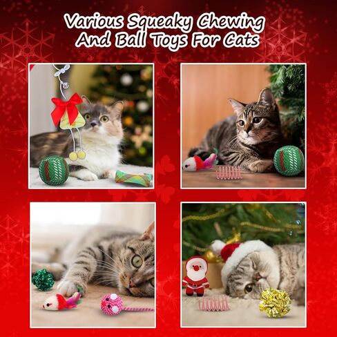 ألعاب قطط عيد الميلاد من Yeghujar، مجموعة ألعاب قطط عيد الميلاد مكونة من 12 قطعة مع ألعاب تصدر أصواتًا وكرات ودعابة للقطط in Kuwait