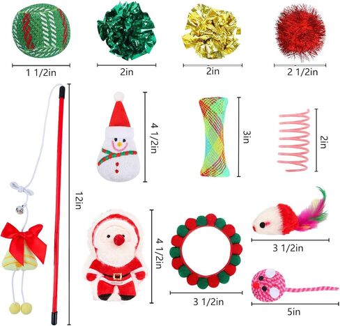 ألعاب قطط عيد الميلاد من Yeghujar، مجموعة ألعاب قطط عيد الميلاد مكونة من 12 قطعة مع ألعاب تصدر أصواتًا وكرات ودعابة للقطط in Kuwait