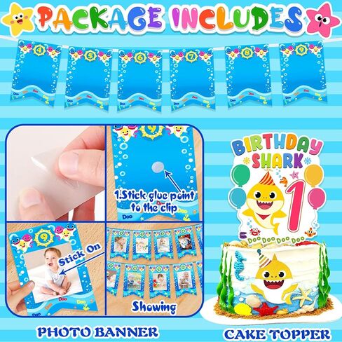 ديكورات عيد ميلاد بيبي شارك، بيبي شارك دو دو دو، ديكورات عيد الميلاد الأول من بيبي شارك، بالونات بيبي شارك، لافتة صور، أعلى الكعكة، خلفية بيبي شارك لزينة عيد الميلاد الأول للصبي. in Kuwait