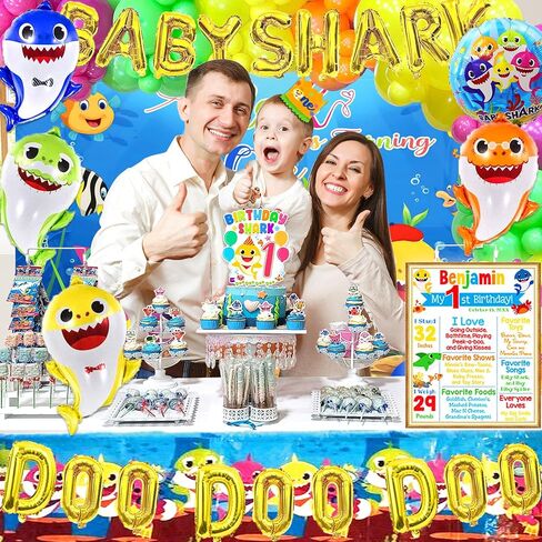ديكورات عيد ميلاد بيبي شارك، بيبي شارك دو دو دو، ديكورات عيد الميلاد الأول من بيبي شارك، بالونات بيبي شارك، لافتة صور، أعلى الكعكة، خلفية بيبي شارك لزينة عيد الميلاد الأول للصبي. in Kuwait