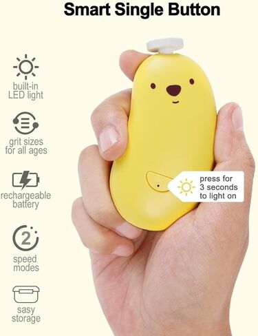 مبرد أظافر كهربائي لقص أظافر الأطفال مع ضوء LED، تخزين وقابلة لإعادة الشحن عبر USB، 6 في 1 مقص أظافر منخفض الضوضاء للأطفال حديثي الولادة، الرضع، الأطفال الصغار، الأطفال، البالغين، أصفر in Kuwait