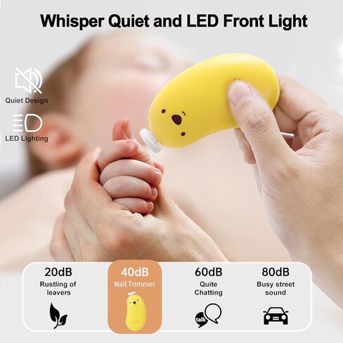 مبرد أظافر كهربائي لقص أظافر الأطفال مع ضوء LED، تخزين وقابلة لإعادة الشحن عبر USB، 6 في 1 مقص أظافر منخفض الضوضاء للأطفال حديثي الولادة، الرضع، الأطفال الصغار، الأطفال، البالغين، أصفر in Kuwait