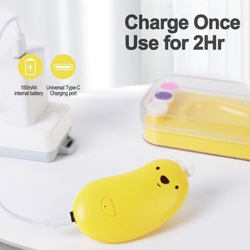 مبرد أظافر كهربائي لقص أظافر الأطفال مع ضوء LED، تخزين وقابلة لإعادة الشحن عبر USB، 6 في 1 مقص أظافر منخفض الضوضاء للأطفال حديثي الولادة، الرضع، الأطفال الصغار، الأطفال، البالغين، أصفر in Kuwait