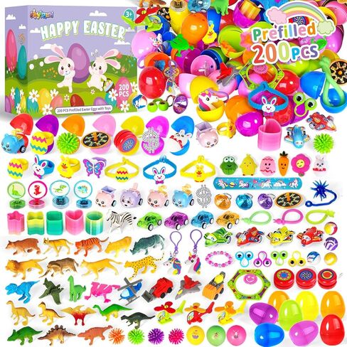 Easter Theme Party Favor Supplies for kids, 200PCS Prefilled Easter Eggs with Toys for Easter Eggs Hunt, Easter Basket Stuffers Fillers, Easter Eggs Bulk for School Easter Activities, Classroom Prizes in Kuwait