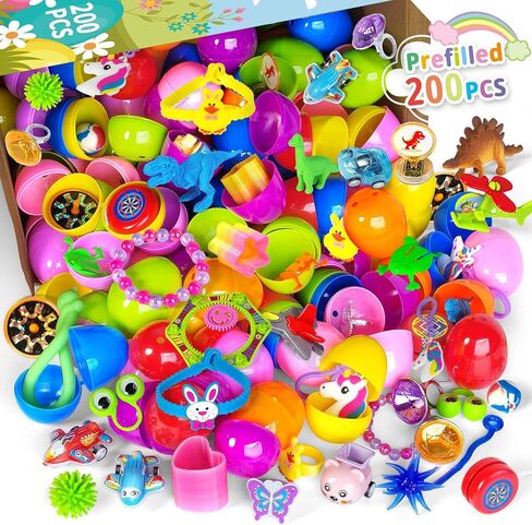 Easter Theme Party Favor Supplies for kids, 200PCS Prefilled Easter Eggs with Toys for Easter Eggs Hunt, Easter Basket Stuffers Fillers, Easter Eggs Bulk for School Easter Activities, Classroom Prizes in Kuwait