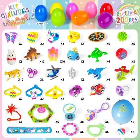 Easter Theme Party Favor Supplies for kids, 200PCS Prefilled Easter Eggs with Toys for Easter Eggs Hunt, Easter Basket Stuffers Fillers, Easter Eggs Bulk for School Easter Activities, Classroom Prizes in Kuwait