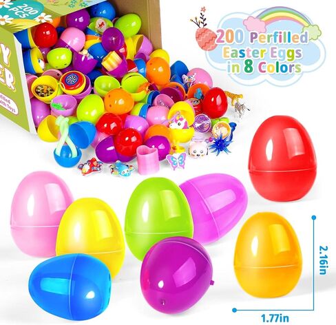 Easter Theme Party Favor Supplies for kids, 200PCS Prefilled Easter Eggs with Toys for Easter Eggs Hunt, Easter Basket Stuffers Fillers, Easter Eggs Bulk for School Easter Activities, Classroom Prizes in Kuwait