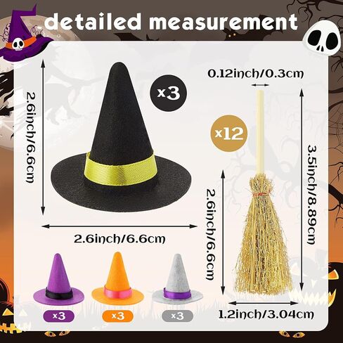24 Pieces Halloween Mini Witch Hats Wine Bottle Covers Toppers and Mini Broom for Crafts Mini Halloween Decorations Wine Bottle Caps Felt Small Witch Hat for Halloween Party Favor Supplies in Saudi Arabia
