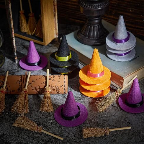 24 Pieces Halloween Mini Witch Hats Wine Bottle Covers Toppers and Mini Broom for Crafts Mini Halloween Decorations Wine Bottle Caps Felt Small Witch Hat for Halloween Party Favor Supplies in Saudi Arabia