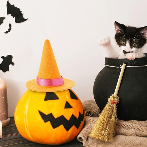 24 Pieces Halloween Mini Witch Hats Wine Bottle Covers Toppers and Mini Broom for Crafts Mini Halloween Decorations Wine Bottle Caps Felt Small Witch Hat for Halloween Party Favor Supplies in Saudi Arabia