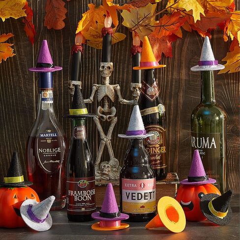 24 Pieces Halloween Mini Witch Hats Wine Bottle Covers Toppers and Mini Broom for Crafts Mini Halloween Decorations Wine Bottle Caps Felt Small Witch Hat for Halloween Party Favor Supplies in Saudi Arabia