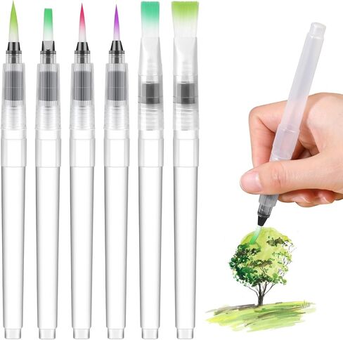 6 Pcs Watercolor Brush Pens Water Brush Pens for Watercolor, Watercolor Paint Pens, Refillable Watercolor Brush Pens, Water Paint Brush, Water Brushes for Watercolor Paint Pens for Markers in Kuwait