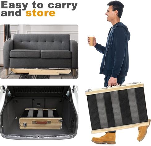 منحدر خشبي للكلاب لسلالم الكلاب في السيارة للأسرة المرتفعة، خطوات قابلة للطي للحيوانات الأليفة مع درابزين للكلاب الكبيرة والحيوانات الأكبر سنًا in Kuwait