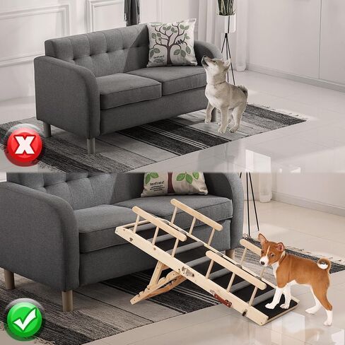 منحدر خشبي للكلاب لسلالم الكلاب في السيارة للأسرة المرتفعة، خطوات قابلة للطي للحيوانات الأليفة مع درابزين للكلاب الكبيرة والحيوانات الأكبر سنًا in Kuwait