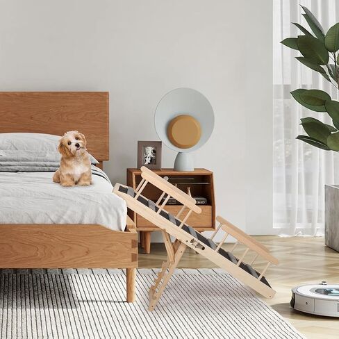 منحدر خشبي للكلاب لسلالم الكلاب في السيارة للأسرة المرتفعة، خطوات قابلة للطي للحيوانات الأليفة مع درابزين للكلاب الكبيرة والحيوانات الأكبر سنًا in Kuwait