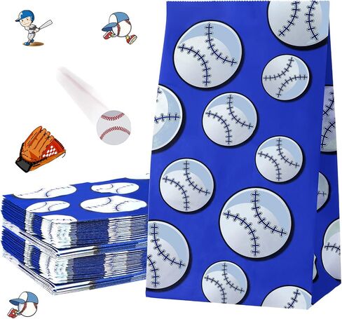 30 Pack Baseball Goodie Gift Bags Baseball Party Treat Favor Bags Blue Baseball Snack Paper Bags for Team Sports Theme Birthday Party Decor Game Celebration in Saudi Arabia