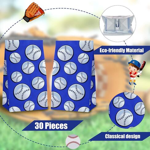 30 Pack Baseball Goodie Gift Bags Baseball Party Treat Favor Bags Blue Baseball Snack Paper Bags for Team Sports Theme Birthday Party Decor Game Celebration in Saudi Arabia