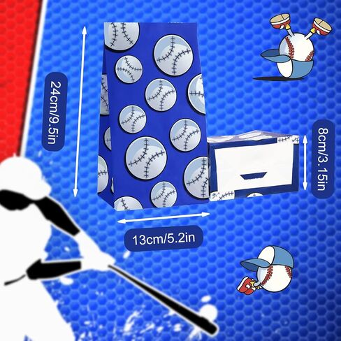 30 Pack Baseball Goodie Gift Bags Baseball Party Treat Favor Bags Blue Baseball Snack Paper Bags for Team Sports Theme Birthday Party Decor Game Celebration in Saudi Arabia